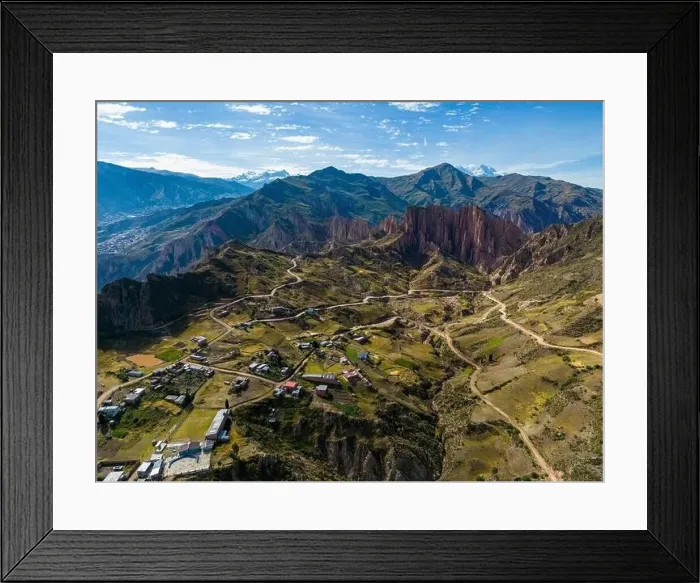 Framed Print : Aerial view from the impressive landmark Muela del Diablo over the mountains down into the valley with the cities La Framed Print : Aerial view from the impressive landmark Muela del Diablo over the mountains down into the valley with the cities La