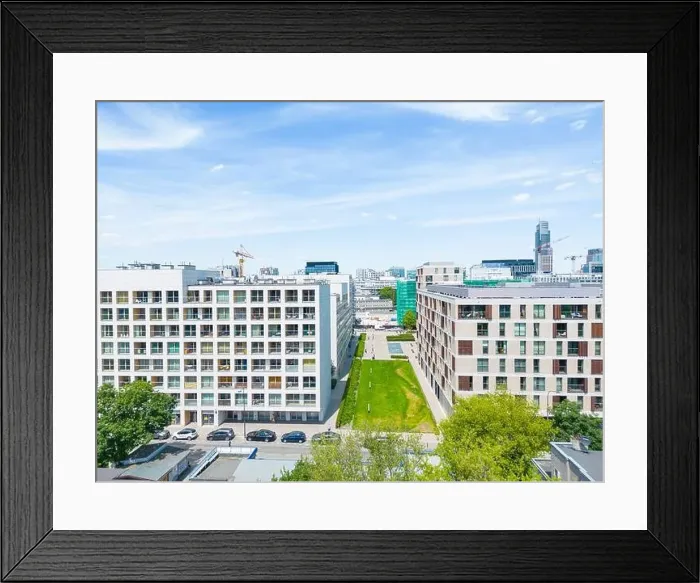 Framed Print : Modern City high rise skyscraper buildings. Aerial drone view of the Financial District Warsaw Daytime Framed Print : Modern City high rise skyscraper buildings. Aerial drone view of the Financial District Warsaw Daytime