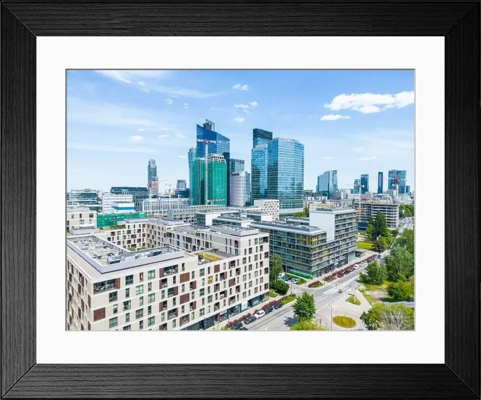 Framed Print : Modern City high rise skyscraper buildings. Aerial drone view of the Financial District Warsaw Daytime Framed Print : Modern City high rise skyscraper buildings. Aerial drone view of the Financial District Warsaw Daytime