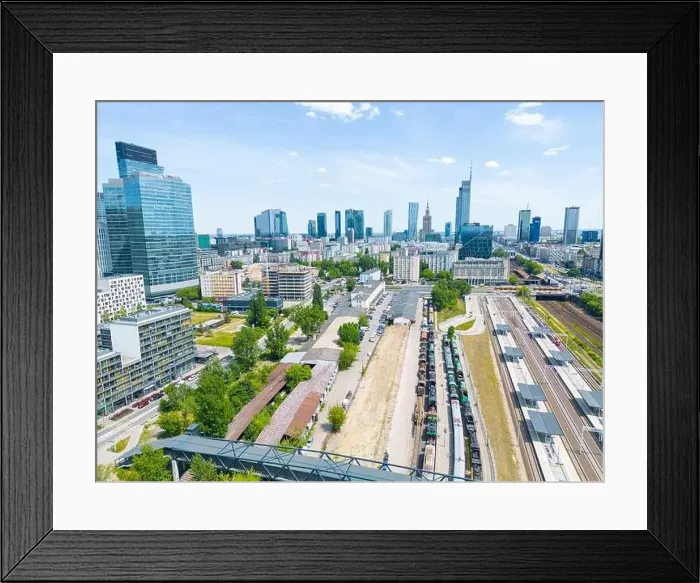 Framed Print : Modern City high rise skyscraper buildings. Aerial drone view of the Financial District Warsaw Daytime Framed Print : Modern City high rise skyscraper buildings. Aerial drone view of the Financial District Warsaw Daytime