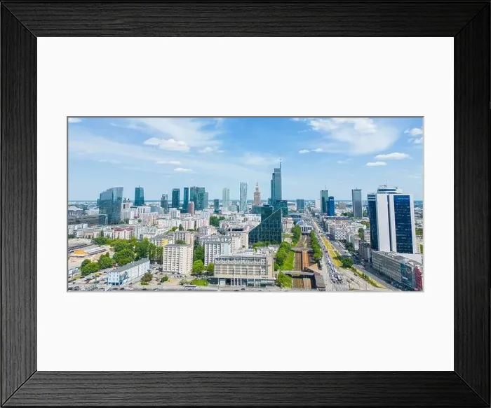 Framed Print : Aerial panorama of Warsaw, Poland over the Vistual river and City center in a distance Framed Print : Aerial panorama of Warsaw, Poland over the Vistual river and City center in a distance