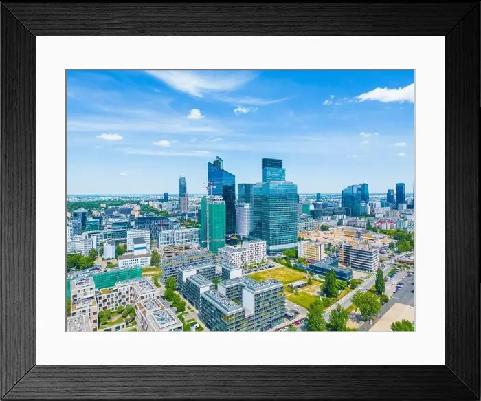 Framed Print : Modern City high rise skyscraper buildings. Aerial drone view of the Financial District Warsaw Daytime Framed Print : Modern City high rise skyscraper buildings. Aerial drone view of the Financial District Warsaw Daytime