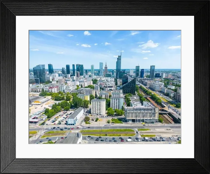 Framed Print : Modern City high rise skyscraper buildings. Aerial drone view of the Financial District Warsaw Daytime Framed Print : Modern City high rise skyscraper buildings. Aerial drone view of the Financial District Warsaw Daytime