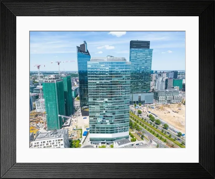 Framed Print : Modern City high rise skyscraper buildings. Aerial drone view of the Financial District Warsaw Daytime Framed Print : Modern City high rise skyscraper buildings. Aerial drone view of the Financial District Warsaw Daytime