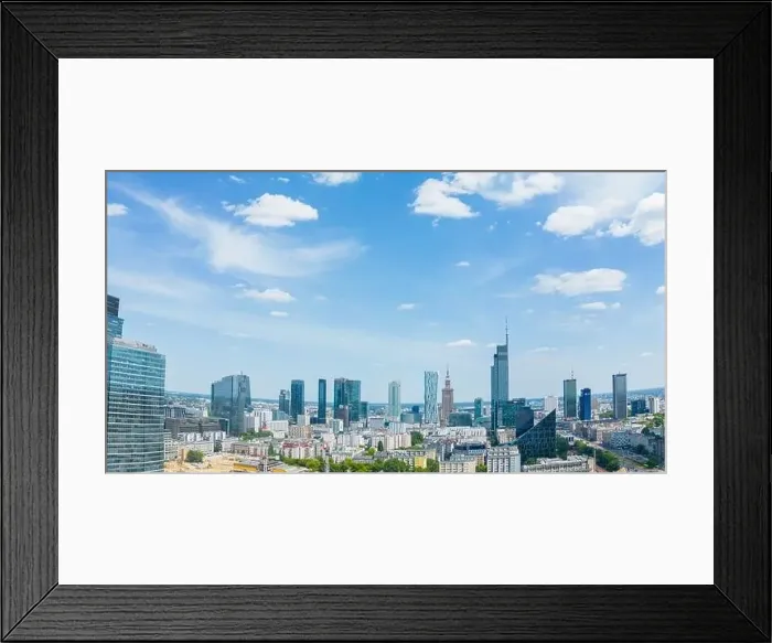 Framed Print : Aerial panorama of Warsaw, Poland over the Vistual river and City center in a distance Framed Print : Aerial panorama of Warsaw, Poland over the Vistual river and City center in a distance