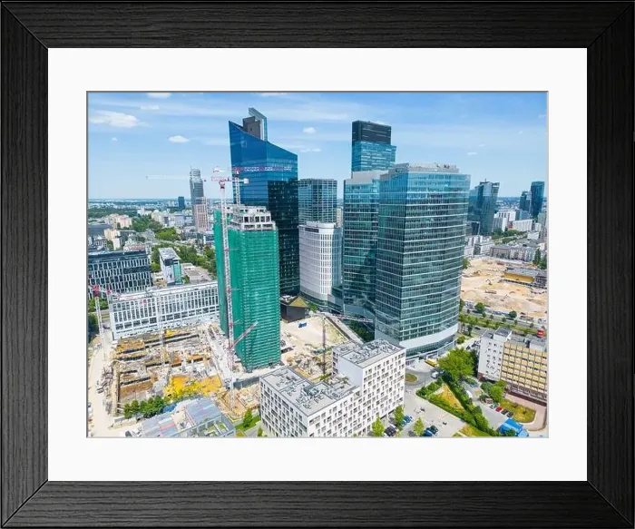 Framed Print : Modern City high rise skyscraper buildings. Aerial drone view of the Financial District Warsaw Daytime Framed Print : Modern City high rise skyscraper buildings. Aerial drone view of the Financial District Warsaw Daytime