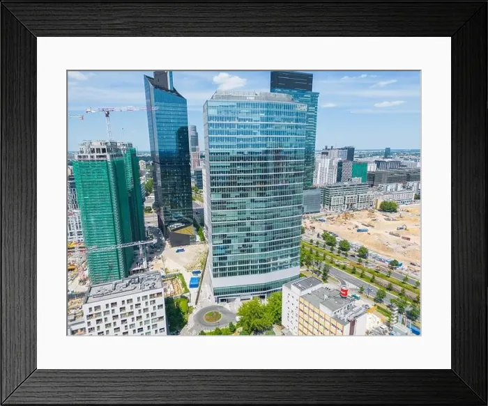 Framed Print : Modern City high rise skyscraper buildings. Aerial drone view of the Financial District Warsaw Daytime Framed Print : Modern City high rise skyscraper buildings. Aerial drone view of the Financial District Warsaw Daytime