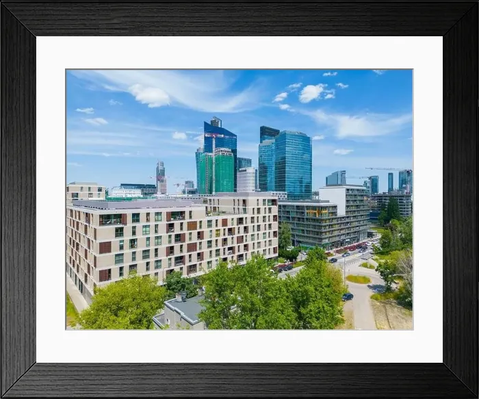 Framed Print : Modern City high rise skyscraper buildings. Aerial drone view of the Financial District Warsaw Daytime Framed Print : Modern City high rise skyscraper buildings. Aerial drone view of the Financial District Warsaw Daytime