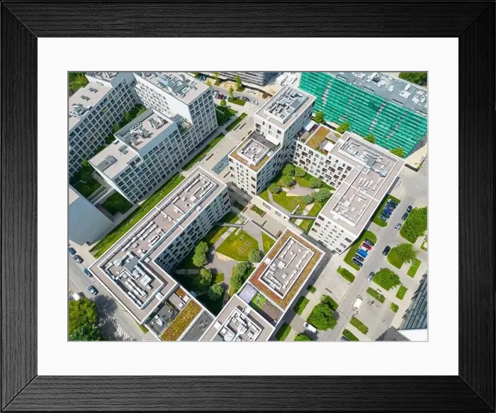 Framed Print : Modern City high rise skyscraper buildings. Aerial drone view of the Financial District Warsaw Daytime Framed Print : Modern City high rise skyscraper buildings. Aerial drone view of the Financial District Warsaw Daytime
