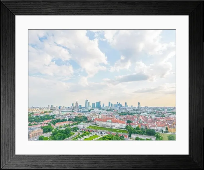 Framed Print : Aerial panorama of Warsaw, Poland over the Vistual river and City center in a distance