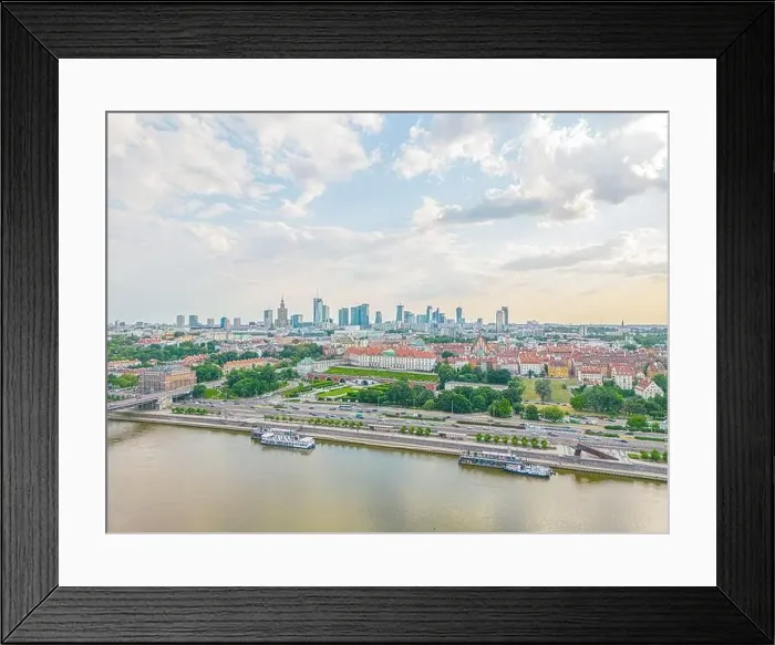 Framed Print : Aerial panorama of Warsaw, Poland over the Vistual river and City center in a distance Framed Print : Aerial panorama of Warsaw, Poland over the Vistual river and City center in a distance
