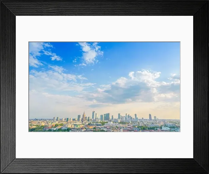 Framed Print : Aerial panorama of Warsaw, Poland over the Vistual river and City center in a distance Framed Print : Aerial panorama of Warsaw, Poland over the Vistual river and City center in a distance
