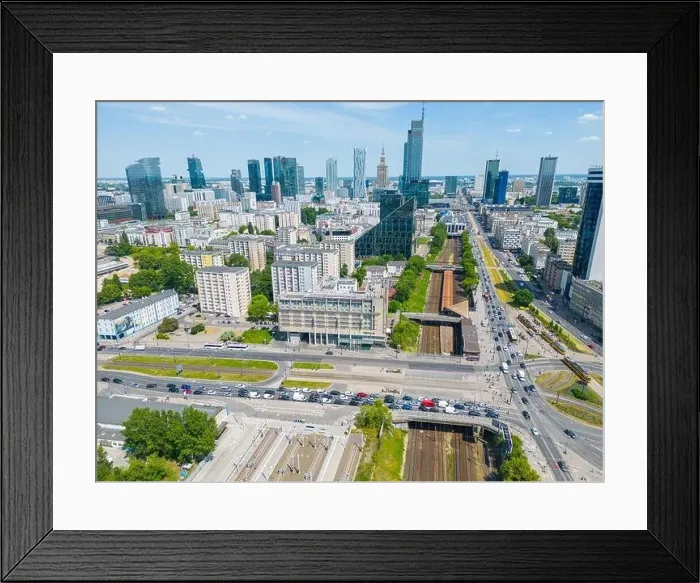 Framed Print : Modern City high rise skyscraper buildings. Aerial drone view of the Financial District Warsaw Daytime Framed Print : Modern City high rise skyscraper buildings. Aerial drone view of the Financial District Warsaw Daytime