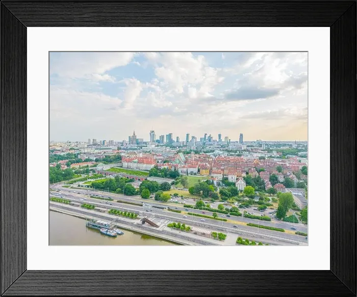 Framed Print : Aerial panorama of Warsaw, Poland over the Vistual river and City center in a distance Framed Print : Aerial panorama of Warsaw, Poland over the Vistual river and City center in a distance