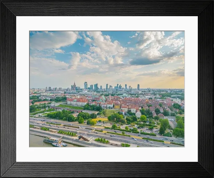 Framed Print : Aerial panorama of Warsaw, Poland over the Vistual river and City center in a distance Old town Framed Print : Aerial panorama of Warsaw, Poland over the Vistual river and City center in a distance Old town