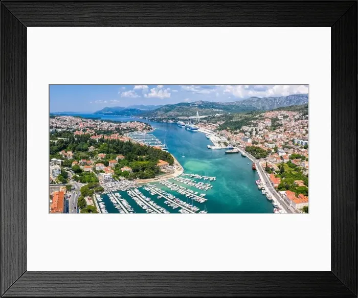 Framed Print : Dubrovnik marina and harbor at Mediterranean sea vacation Dalmatia aerial photo view panorama traveling in Croatia Framed Print : Dubrovnik marina and harbor at Mediterranean sea vacation Dalmatia aerial photo view panorama traveling in Croatia
