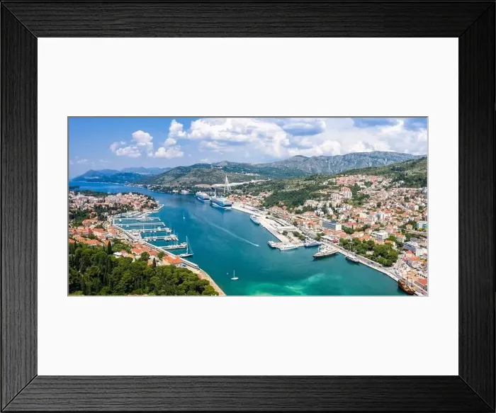 Framed Print : Dubrovnik marina and harbor at Mediterranean sea vacation Dalmatia aerial photo view panorama traveling in Croatia Framed Print : Dubrovnik marina and harbor at Mediterranean sea vacation Dalmatia aerial photo view panorama traveling in Croatia