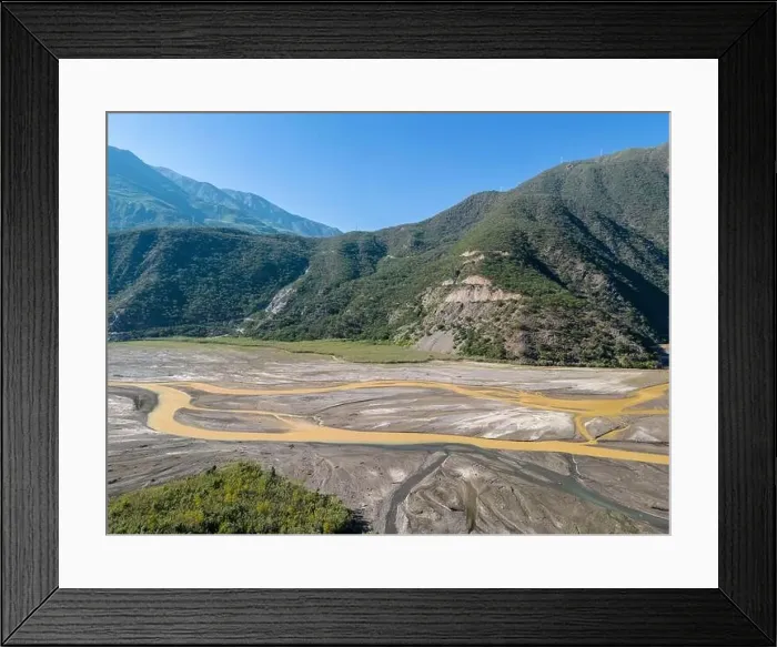 Framed Print : Aerial view of the remote Rio Sacambaya landscape with a huge riverbed Framed Print : Aerial view of the remote Rio Sacambaya landscape with a huge riverbed