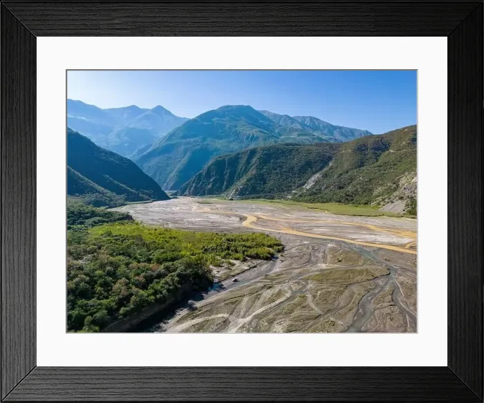 Framed Print : Aerial view of the remote Rio Sacambaya landscape with a huge riverbed Framed Print : Aerial view of the remote Rio Sacambaya landscape with a huge riverbed