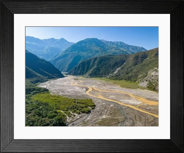 Framed Print : Aerial view of the remote Rio Sacambaya landscape with a huge riverbed