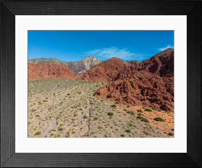 Framed Print : Aerial view of the colorful hiking area Quebrada de las Señoritas in Jujuy Framed Print : Aerial view of the colorful hiking area Quebrada de las Señoritas in Jujuy