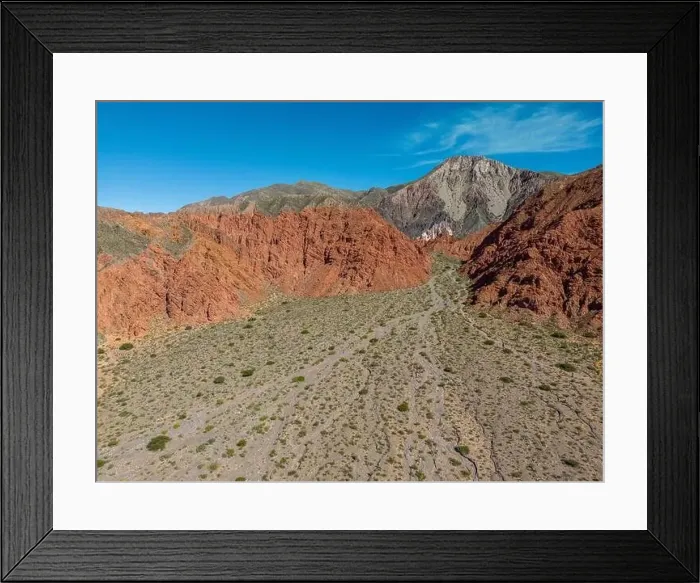 Framed Print : Aerial view of the colorful hiking area Quebrada de las Señoritas in Jujuy Framed Print : Aerial view of the colorful hiking area Quebrada de las Señoritas in Jujuy