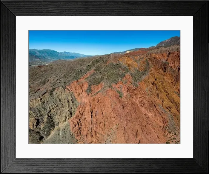 Framed Print : Aerial view of the colorful hiking area Quebrada de las Señoritas in Jujuy Framed Print : Aerial view of the colorful hiking area Quebrada de las Señoritas in Jujuy