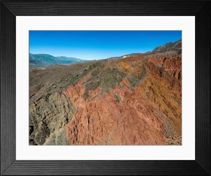 Framed Print : Aerial view of the colorful hiking area Quebrada de las Señoritas in Jujuy Framed Print : Aerial view of the colorful hiking area Quebrada de las Señoritas in Jujuy