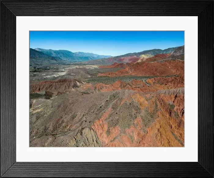 Framed Print : Aerial view of the colorful hiking area Quebrada de las Señoritas in Jujuy Framed Print : Aerial view of the colorful hiking area Quebrada de las Señoritas in Jujuy