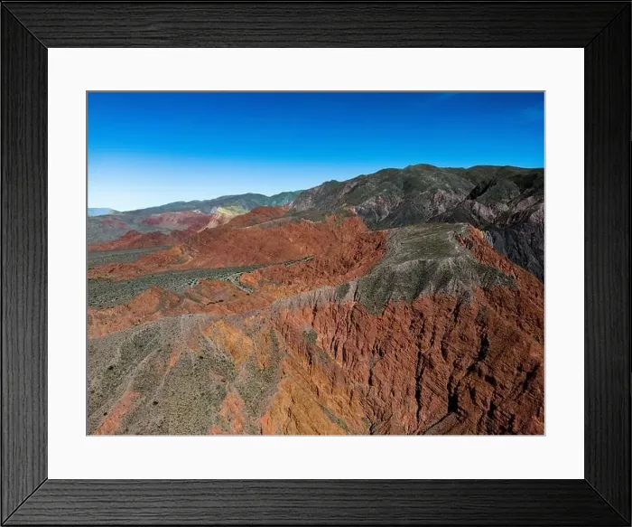 Framed Print : Aerial view of the colorful hiking area Quebrada de las Señoritas in Jujuy Framed Print : Aerial view of the colorful hiking area Quebrada de las Señoritas in Jujuy