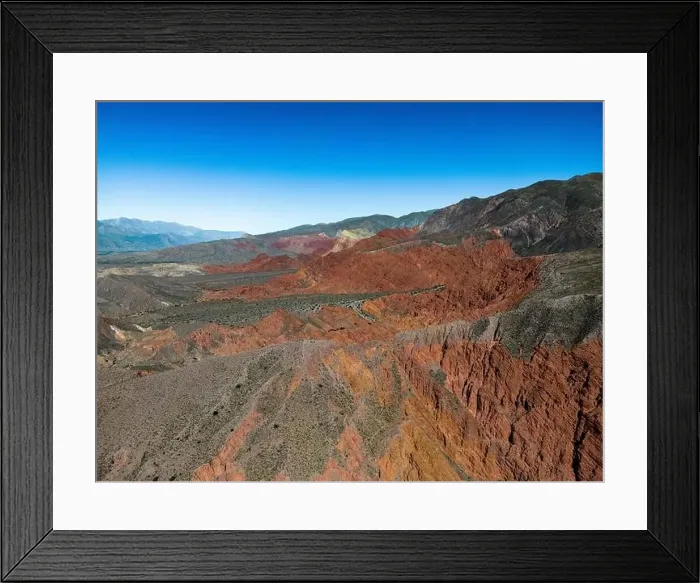Framed Print : Aerial view of the colorful hiking area Quebrada de las Señoritas in Jujuy Framed Print : Aerial view of the colorful hiking area Quebrada de las Señoritas in Jujuy