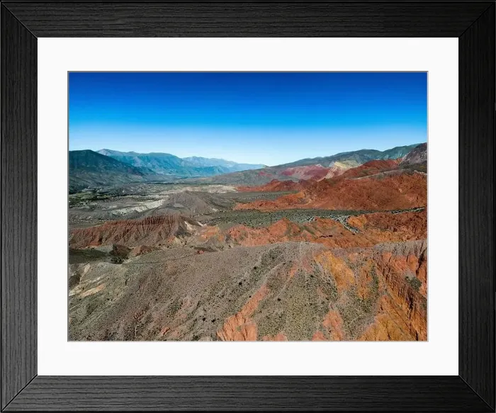 Framed Print : Aerial view of the colorful hiking area Quebrada de las Señoritas in Jujuy Framed Print : Aerial view of the colorful hiking area Quebrada de las Señoritas in Jujuy