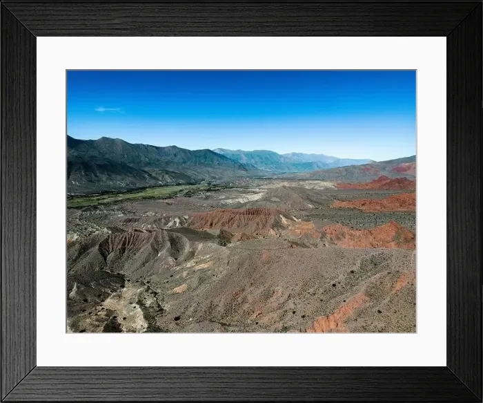 Framed Print : Aerial view of the colorful hiking area Quebrada de las Señoritas in Jujuy Framed Print : Aerial view of the colorful hiking area Quebrada de las Señoritas in Jujuy