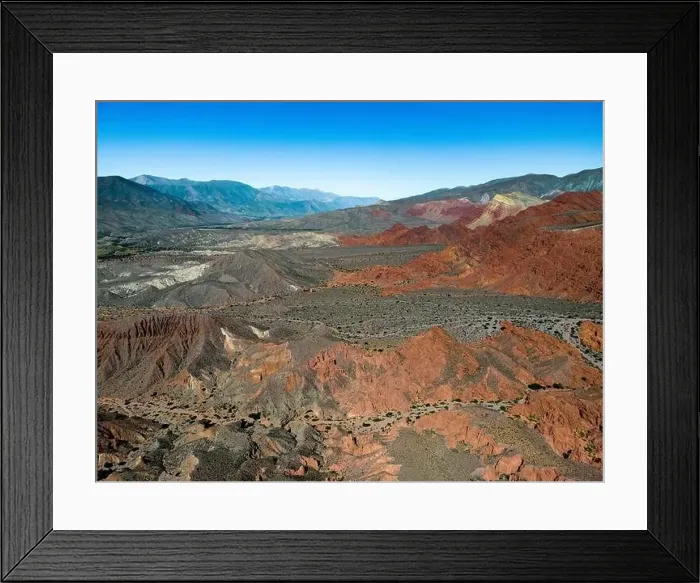Framed Print : Aerial view of the colorful hiking area Quebrada de las Señoritas in Jujuy Framed Print : Aerial view of the colorful hiking area Quebrada de las Señoritas in Jujuy