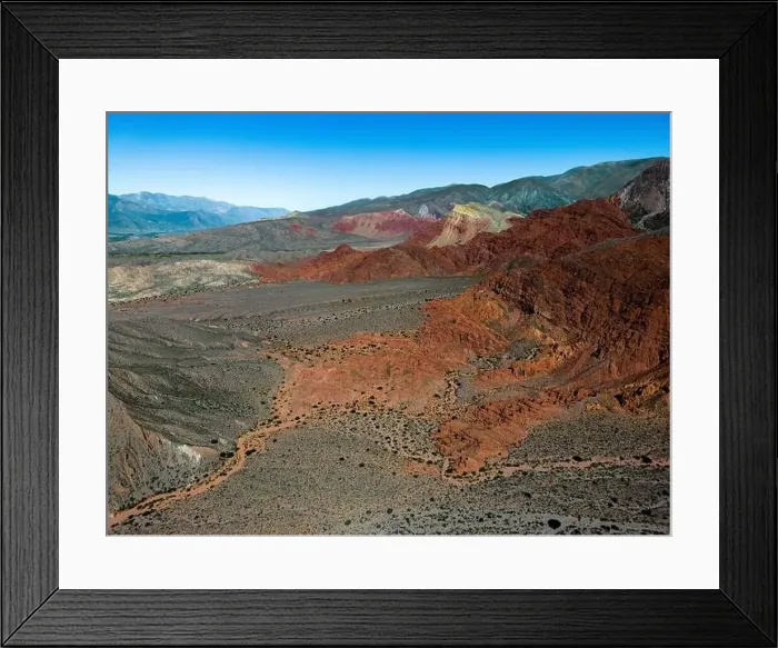 Framed Print : Aerial view of the colorful hiking area Quebrada de las Señoritas in Jujuy Framed Print : Aerial view of the colorful hiking area Quebrada de las Señoritas in Jujuy
