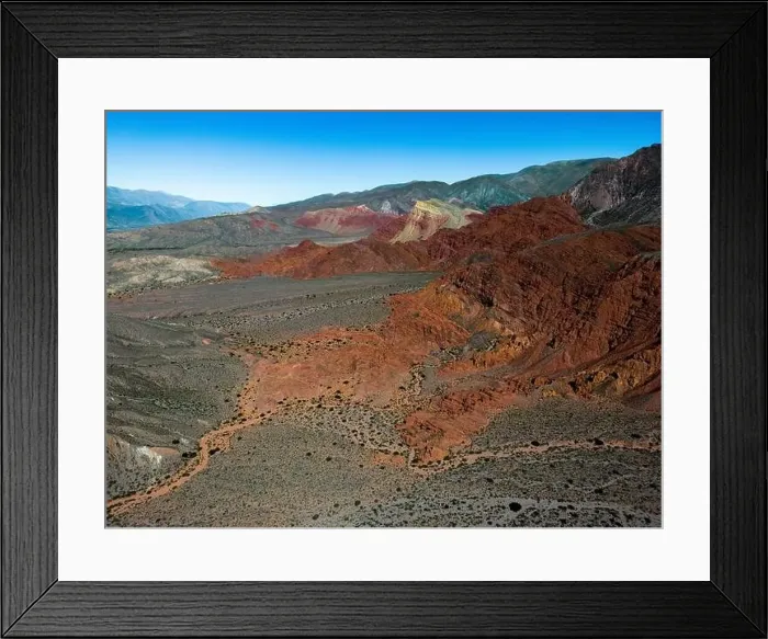 Framed Print : Aerial view of the colorful hiking area Quebrada de las Señoritas in Jujuy Framed Print : Aerial view of the colorful hiking area Quebrada de las Señoritas in Jujuy