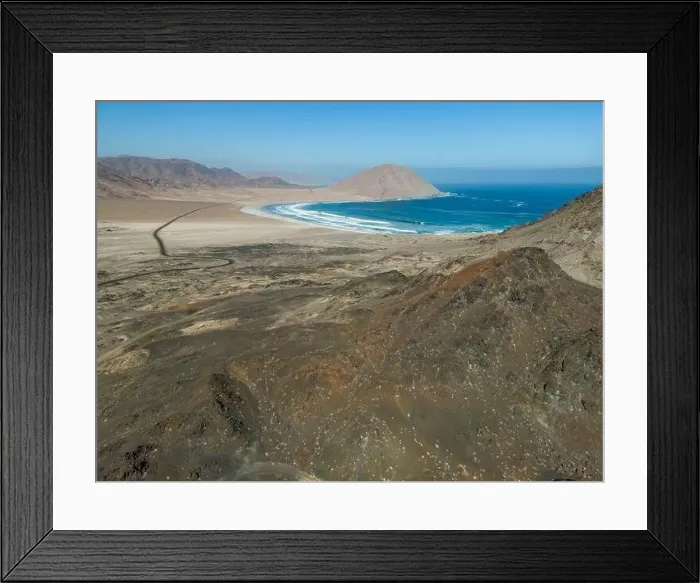Framed Print : Aerial view of the scenic National Park Pan de Azúcar at the coast of the Atacama desert in Chile - Traveling Framed Print : Aerial view of the scenic National Park Pan de Azúcar at the coast of the Atacama desert in Chile - Traveling