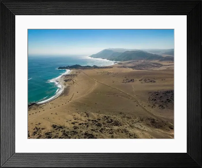 Framed Print : Aerial view of the scenic National Park Pan de Azúcar at the coast of the Atacama desert in Chile - Traveling Framed Print : Aerial view of the scenic National Park Pan de Azúcar at the coast of the Atacama desert in Chile - Traveling