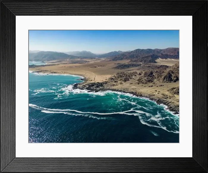 Framed Print : Aerial view of the scenic National Park Pan de Azúcar at the coast of the Atacama desert in Chile - Traveling Framed Print : Aerial view of the scenic National Park Pan de Azúcar at the coast of the Atacama desert in Chile - Traveling