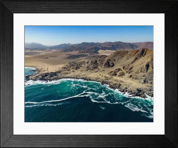 Framed Print : Aerial view of the scenic National Park Pan de Azúcar at the coast of the Atacama desert in Chile - Traveling Framed Print : Aerial view of the scenic National Park Pan de Azúcar at the coast of the Atacama desert in Chile - Traveling