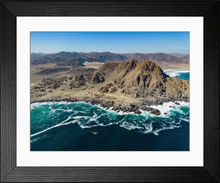 Framed Print : Aerial view of the scenic National Park Pan de Azúcar at the coast of the Atacama desert in Chile - Traveling Framed Print : Aerial view of the scenic National Park Pan de Azúcar at the coast of the Atacama desert in Chile - Traveling