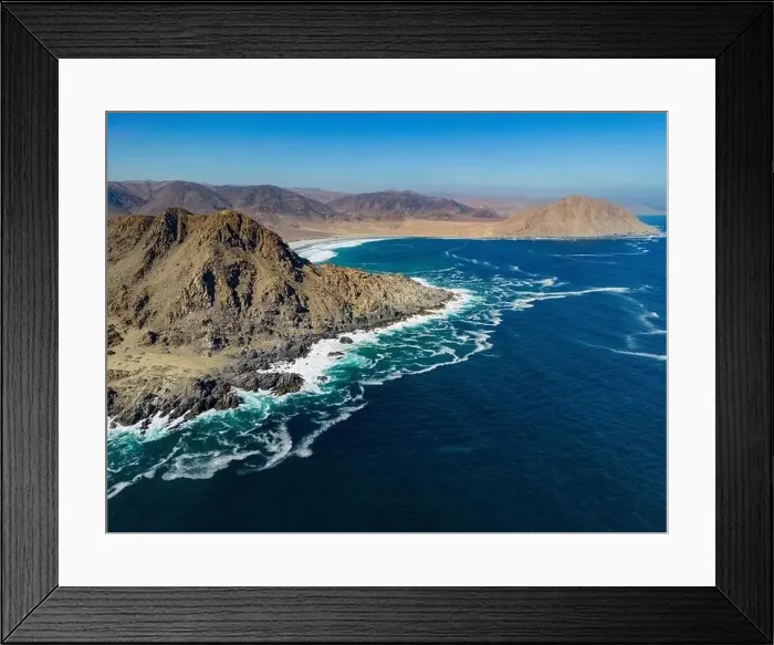 Framed Print : Aerial view of the scenic National Park Pan de Azúcar at the coast of the Atacama desert in Chile - Traveling Framed Print : Aerial view of the scenic National Park Pan de Azúcar at the coast of the Atacama desert in Chile - Traveling