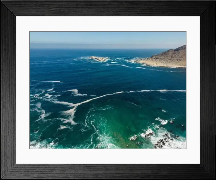 Framed Print : Aerial view of Isla Pan de Azúcar in the National Park Pan de Azúcar at the coast of the Atacama desert in Chile