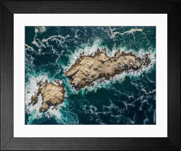 Framed Print : Aerial view of Isla Pan de Azúcar in the National Park Pan de Azúcar at the coast of the Atacama desert in Chile Framed Print : Aerial view of Isla Pan de Azúcar in the National Park Pan de Azúcar at the coast of the Atacama desert in Chile