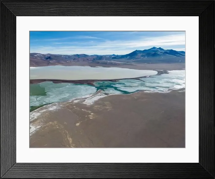 Framed Print : Aerial view of the green and partly frozen Laguna del Negro Francisco in the Atacama desert in Chile - Traveling Framed Print : Aerial view of the green and partly frozen Laguna del Negro Francisco in the Atacama desert in Chile - Traveling