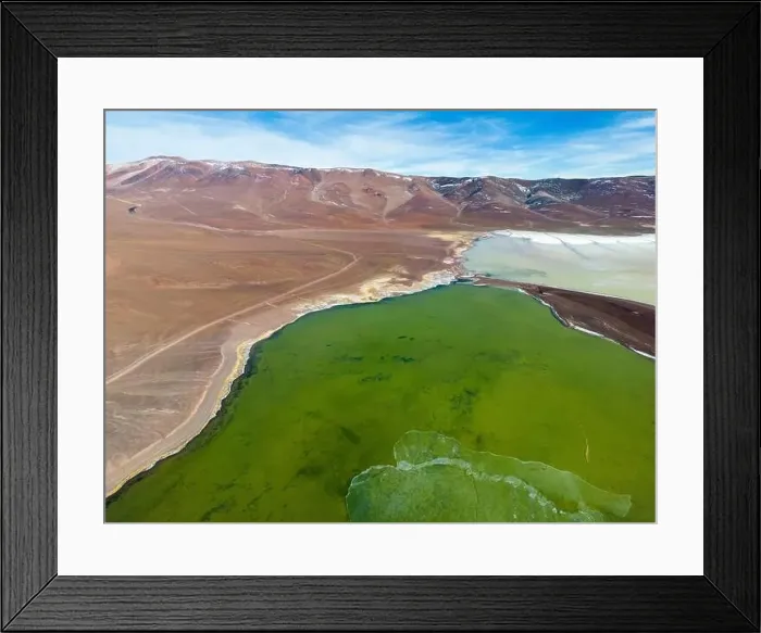 Framed Print : Aerial view of the green and partly frozen Laguna del Negro Francisco in the Atacama desert in Chile - Traveling Framed Print : Aerial view of the green and partly frozen Laguna del Negro Francisco in the Atacama desert in Chile - Traveling