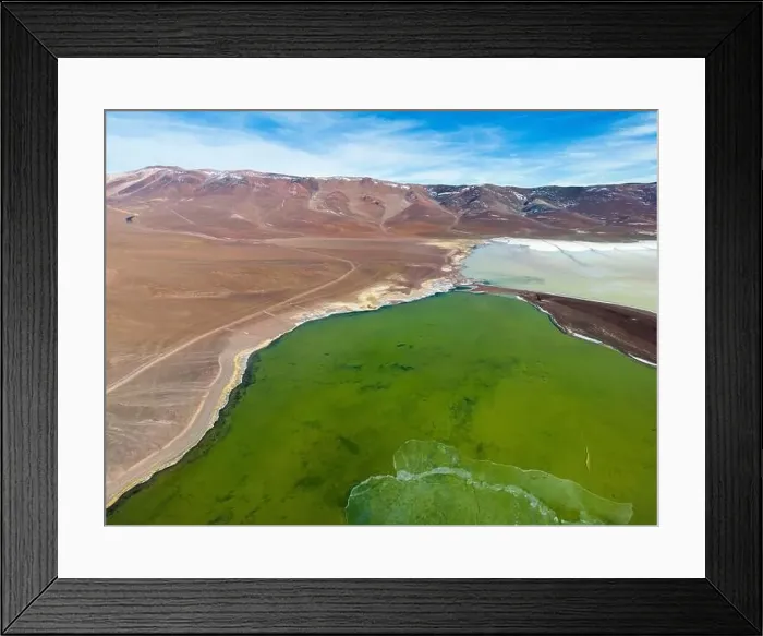 Framed Print : Aerial view of the green and partly frozen Laguna del Negro Francisco in the Atacama desert in Chile - Traveling Framed Print : Aerial view of the green and partly frozen Laguna del Negro Francisco in the Atacama desert in Chile - Traveling