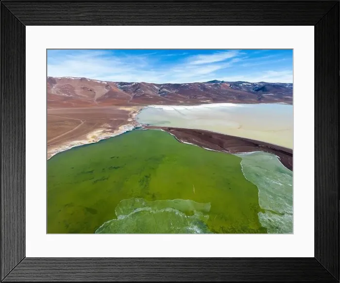 Framed Print : Aerial view of the green and partly frozen Laguna del Negro Francisco in the Atacama desert in Chile - Traveling Framed Print : Aerial view of the green and partly frozen Laguna del Negro Francisco in the Atacama desert in Chile - Traveling