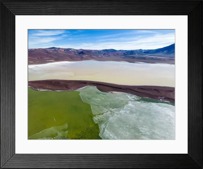 Framed Print : Aerial view of the green and partly frozen Laguna del Negro Francisco in the Atacama desert in Chile - Traveling Framed Print : Aerial view of the green and partly frozen Laguna del Negro Francisco in the Atacama desert in Chile - Traveling