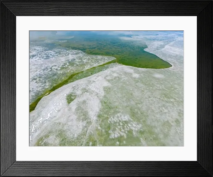 Framed Print : Aerial view of the green and partly frozen Laguna del Negro Francisco in the Atacama desert in Chile - Traveling